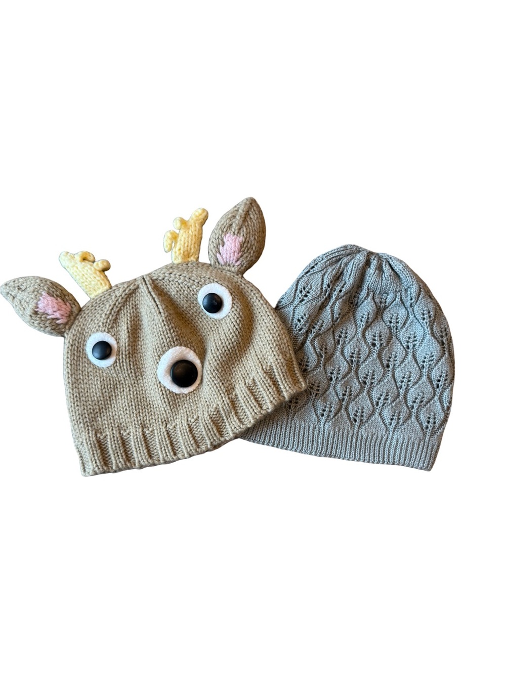 Volcom Deer Animal Knit Beanie + Gray Cable Knit Winter Hat Bundle Adult OS